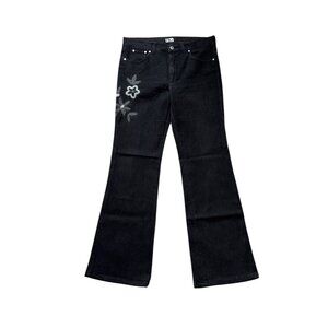 Byblos Blu Womens Black Flared Jeans Size 36 With Floral Embroidery Detail 81% C